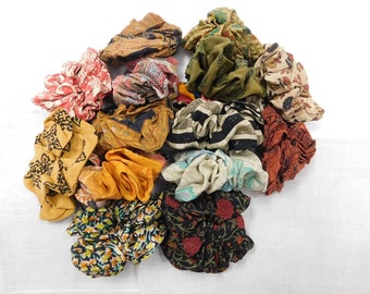 30 pcs wholesale lot silk scrunchies vintage silk sari rubber band elastic band ponytail hair ties hair accessories