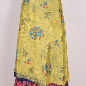 Reversible Silk Sari Wrap Skirt: Bohemian Floral Print Maxi Dress