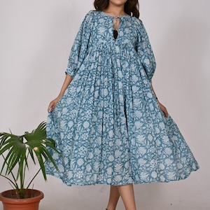 Block Print Cotton Dress: Indian Handmade Boho Summer Outfit