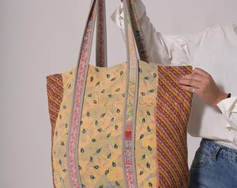 Vintage Kantha Einkaufstasche: Einkaufstasche aus recycelter indischer Baumwolle