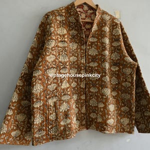 Bagru Print Cotton Quilted Jacket: Floral Block Printed Short Coat
