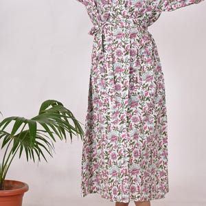 Block Print Cotton Kimono Robe: Lightweight Summer Cover-Up, Plus Size