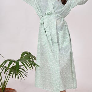 Hand Block Printed Cotton Kimono Robe: Boho Hippie Bathrobe