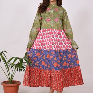 Patchwork Cotton Maxi Dress: Boho Multicolor Long Gown