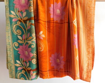 Designer silk saree, floral printed craft sewing clothing dress making fabric, dress making material vintage silk saree , used sari