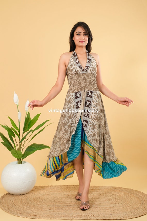 Silk dress, vintage silk saree dress, designer bea