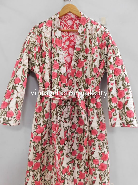 Reversible pink robe, vintage cotton winter wear … - image 1
