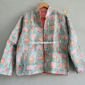 Handmade Cotton Quilted Jacket: Floral Print Boho Overcoat