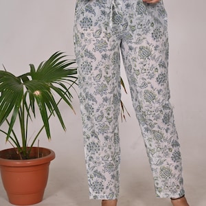 Floral Print Cotton Pajama Pants: Lightweight Lounge Trousers