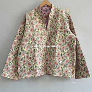 Floral Print Cotton Quilted Jacket: Reversible Winter Wear
