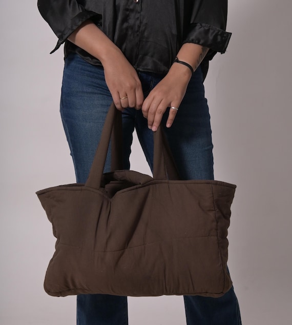 Women designer bag large brown quilted tote bag with two handles