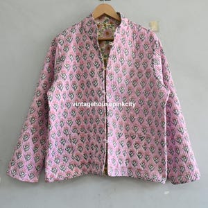 Handmade Block Printed Cotton Quilted Jacket: Reversible Designer Coat