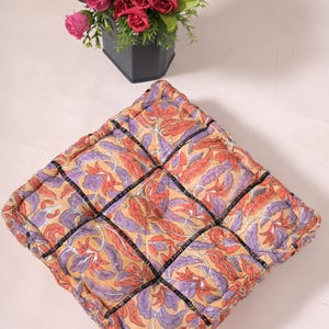 Boho Patchwork Kantha Floor Cushion: Handmade Indian Cotton Pillow