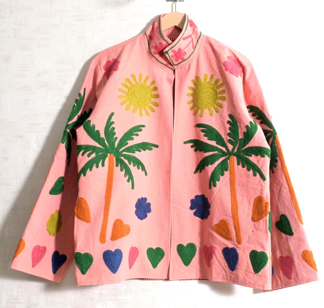 Tree Design Track Jacket Pink Tree Design Suzani Jacket Hand Embroidery Jacket Women Winter Coat ...