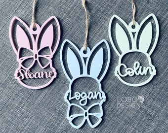 Easter Basket Name Tag SVG, Bunny Tag Laser File, Easter Laser File, Bunny SVG, Easter SVG, Bunny Cut File, Easter Cut File, Bunny Vector