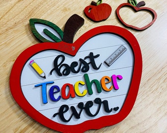 Cut File / Laser File — Hand-Lettered "Best Teacher Ever" + Hand-Drawn Rulers, Apples, Pencils, Mini Frames + Backboards — SVG, PDF, AI