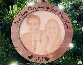 Laser File — Add Your Own Photo — "Our First Christmas in Our New Home 2021" Layered Ornament Design — SVG, PDF, AI