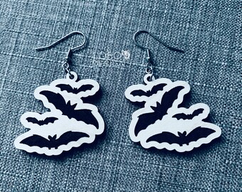 Laser File — Hand-Drawn Bats Halloween Earring Design — SVG, PDF, AI — Laser-Tested!