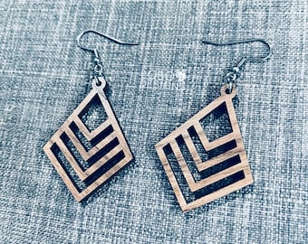 Laser File — Hand-Drawn Diamond Geometric Earring Design — SVG, PDF, AI