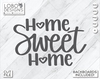 Archivo de corte / Archivo láser — Diseño "Home Sweet Home" con letras a mano + Mini Shiplap Backboards and Frames — SVG, PDF, AI