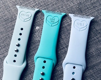 Laser File Bundle — Four Hand-Drawn Candy Heart Boxes (Smile, Kiss Me, Love You, Blank Heart) Watch Band Designs — SVG, PDF, AI