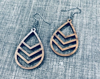 Laser File — Hand-Drawn Chevron Tear Drop Earring Design — SVG, PDF, AI