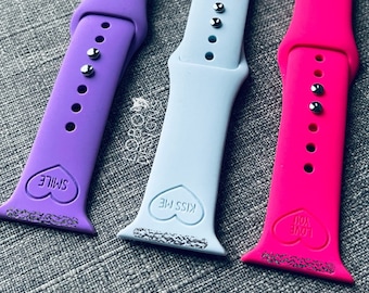 Laser File Bundle — Four Hand-Drawn Candy Heart (Smile, Kiss Me, Love You, Blank Heart) Watch Band Designs — SVG, PDF, AI