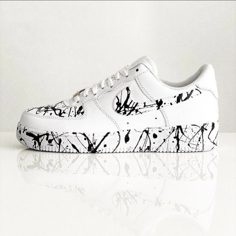 Custom Hand Painted Black Bandana Drip Nike Air Force 1 Low – B