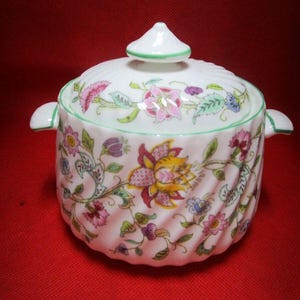 Vintage Minton Haddon Hall Sugar Bowl with Lid & Creamer Set - Floral Bone China Tea Set - English Porcelain Tableware Gift