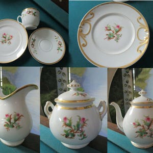 Haviland Limoges Antique Moss Rose Scott Cup Saucer Plates Pitcher Sugar Pick1