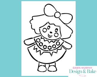 Rag Doll Paint Your Own PYO Biscuit Cookie Physical Stencil UK Little Girl Cake Craft Reusable Stencil
