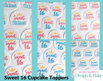 Sweet Sixteen 16 16th Milestone birthday Edible Toppers Cake Cupcakes Drinks Cookies Desserts Party Pre Cut Wafer paper, card or icing paper