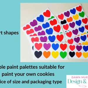 Heart Design Edible paint palettes suitable for paint your own cookies/biscuits/cakes - option to include brushes too - in multiples of 10
