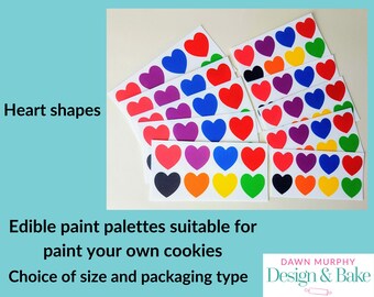 Heart Design Edible paint palettes suitable for paint your own cookies/biscuits/cakes - option to include brushes too - in multiples of 10