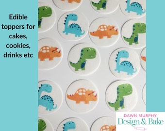 Dinosaur Edible Toppers for Cakes, Cupcakes, Drinks, Cookies, Desserts Party Happy Birthday Wafer paper, card or icing paper Boys Girls TRex