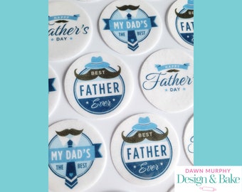 Father's Day Edible Toppers PRE CUT for Cakes, Cupcakes, Drinks, Cookies, Desserts Party Happy Dad Gift Wafer paper, card or icing paper