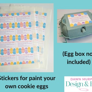 Sticker Labels for Paint Your Own Cookie Eggs, PYO Biscuits, Instruction Tag for Egg Cartons/Boxes, Packaging