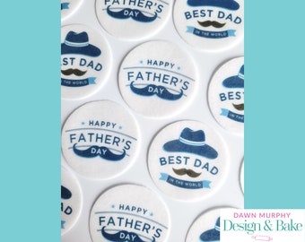 Father's Day Edible Toppers PRE CUT for Cakes, Cupcakes, Drinks, Cookies, Desserts Party Happy Dad Gift Wafer paper, card or icing paper