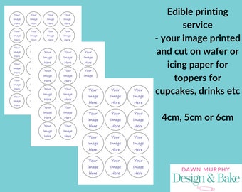 Edible Printing Service - Your image printed and pre cut on Wafer Paper, Card or Icing Paper For Cupcake Toppers, Cookies, Drinks Floats etc