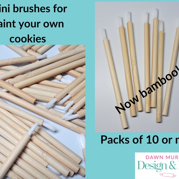 Mini paint brushes for paint your own cookies/biscuits - cookie/biscuit decorating - pack of 25/50/75/100 - bamboo nylon brush for palettes