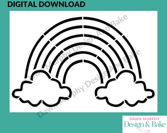 DIGITAL DOWNLOAD SVG Cookie Stencil - Rainbow Clouds design for paint your own biscuits/cookies *No Physical Item* Make Your Own Stencil