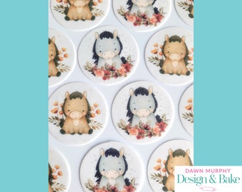 Horse Donkey Edible Toppers for Cakes, Cupcakes, Drinks, Cookies, Desserts Party Happy Birthday Wafer paper, card or icing paper Boys Girls