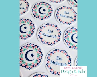 Eid Mubarak Edible Toppers Pre Cut Cakes Cupcakes Drinks Cookies Desserts Party Wafer paper, card, icing paper Muslim Festival Islam