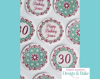 Mandala Personalised Milestone Birthday Name Age Edible Toppers PRE CUT for Cakes Cupcakes Drinks Cookies Party Wafer paper card icing paper