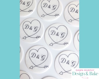 Engagement Wedding Personalised Initials Edible Toppers Pre Cut Cakes Cupcakes Drinks Cookies Desserts Party Wafer paper, card, icing paper