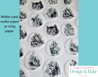 Alice in Wonderland Edible Toppers for Cakes, Cupcakes, Drinks, Cookies, Desserts Party Happy Birthday Wafer paper, card or icing paper