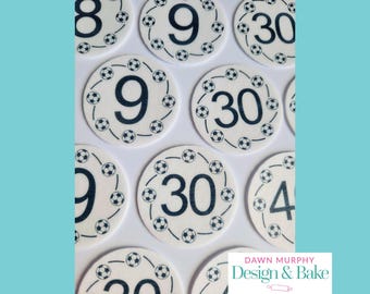 Birthday Pre Cut Edible Cupcake Toppers Football Theme Soccer Ball Cake Drinks Cookies Desserts Party Milestone Age Wafer or icing paper