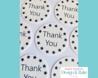 Thank You Edible Toppers Pre Cut Cake Cupcakes Drinks Cookies Desserts Wafer icing paper card Star Black Red Green Blue Purple Teacher Gift