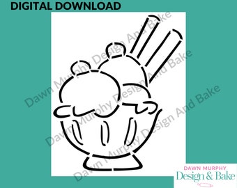 DIGITAL DOWNLOAD SVG Cookie Stencil - Ice Cream Sundae design for paint your own biscuits/cookies *No Physical Item* Make Your Own Stencil