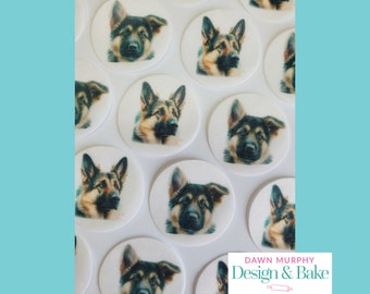 German Shepherd Dog Owner Watercolour Pre-cut Edible Toppers for Cakes Cupcakes, Drinks Cookies, Desserts Party Wafer paper card icing paper